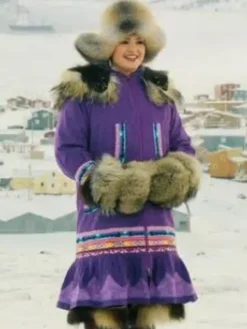Shop North Of North S02 Anna Lambe Purple Long Coat With Hooded Fur Collar