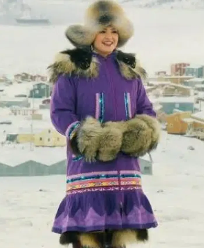 Shop North Of North S02 Anna Lambe Purple Long Coat With Hooded Fur Collar