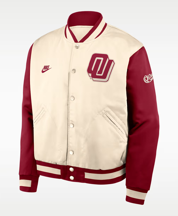 Shop Oklahoma Legacy Nike College Full-Snap Bomber Varsity Jacket For Sale