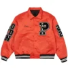 Shop Palace Orange Satin Bomber Letterman Varsity Jacket For Sale