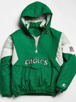 Shop Philadelphia Eagles 80’s Green Anorak Jacket With Hood