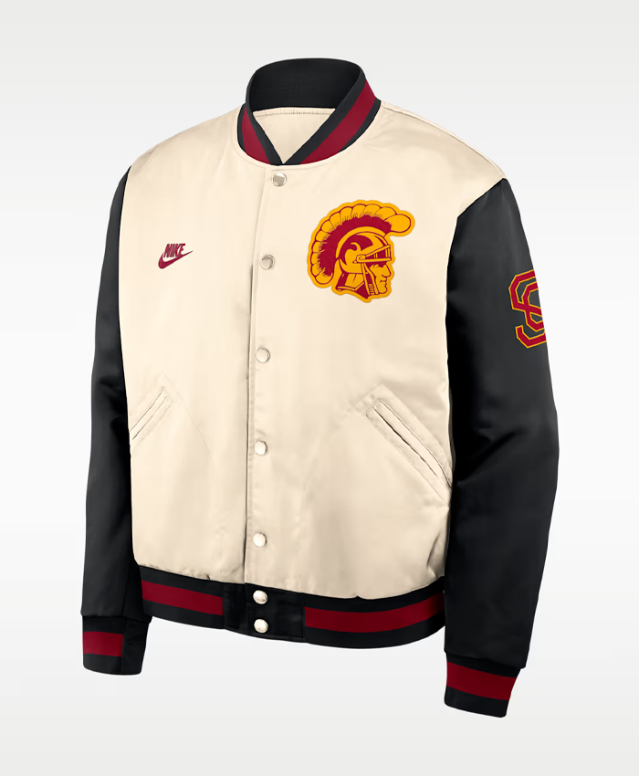 Shop USC Legacy Men's Nike College Full-Snap Bomber Varsity Jacket For Sale