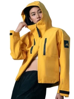Shop Women's Adidas Yellow Myshelter Rain Hooded Jacket For Sale