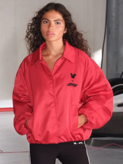 Shop Women's Disney x F1 Red Puffer Full Snap Jacket For Sale