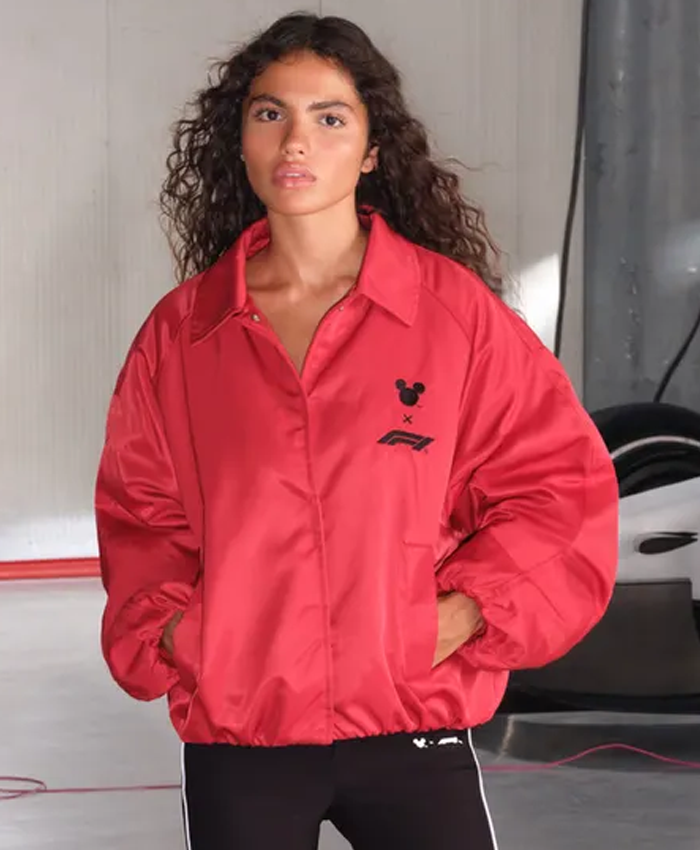 Shop Women's Disney x F1 Red Puffer Full Snap Jacket For Sale
