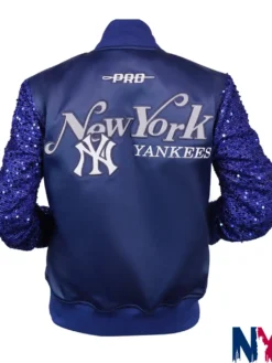 Shop Women's NFL New York Yankees Show Time Satin Sequin Jacket back view