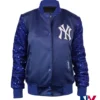 Shop Women's NFL New York Yankees Show Time Satin & Sequin Jacket front view
