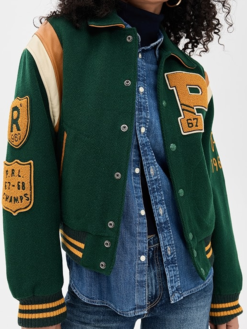 Shop Womens Polo Ralph Lauren Green Wool-blend Letterman Varsity Jacket