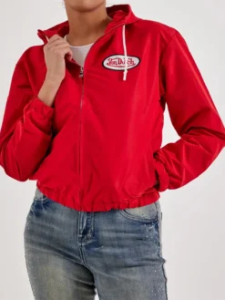 Shop Women's Von Dutch Eye Logo Windbreaker Jacket In Red
