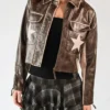 Stoosh Double Star Brown Moto Jacket For Women