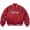 Supreme Champion Quilted Dark Red Satin Varsity Jacket