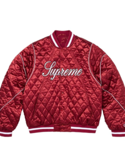 Supreme Champion Quilted Dark Red Satin Varsity Jacket