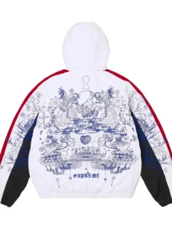 Supreme Fall-Winter 2026 AOI Fleece Polyester Lined White Track Hooded Jacket back view