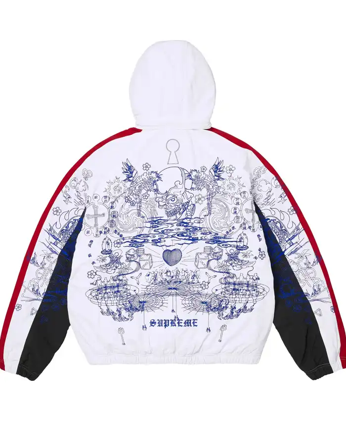 Supreme Fall-Winter 2026 AOI Fleece Polyester Lined White Track Hooded Jacket back view