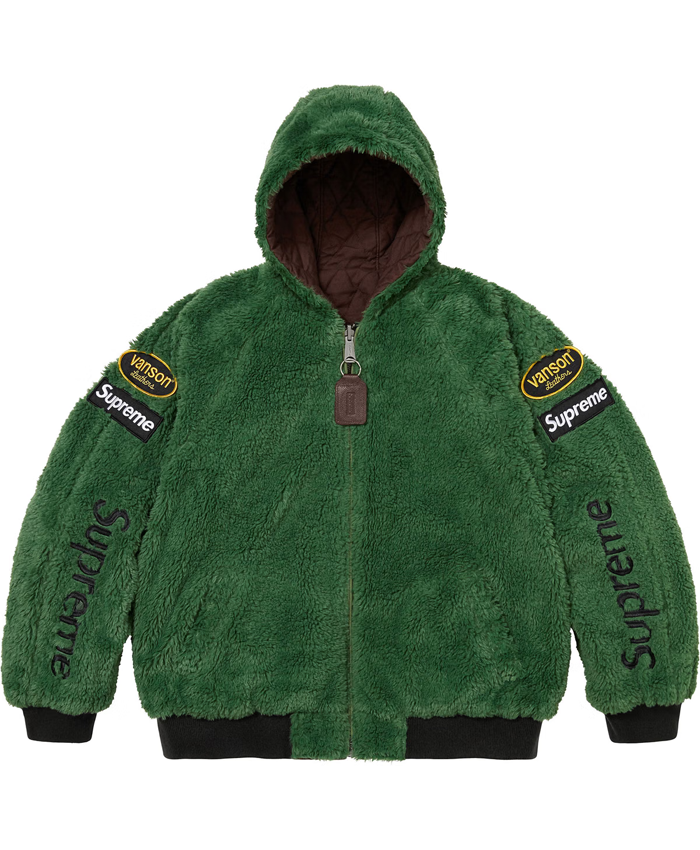 Supreme Vanson Leathers Reversible Quilted Hooded Jacket Green