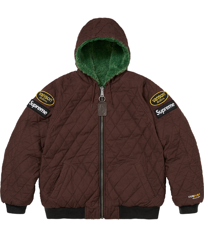 Supreme Vanson Reversible Quilted Green Hooded Jacket