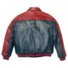 Supreme x A.PRESSE PARK VIEW Fall 2026 Red And Dark Blue Leather Jacket front view