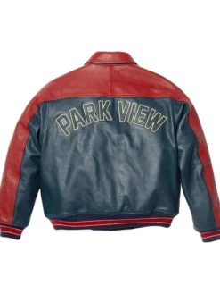 Supreme x A.PRESSE PARK VIEW Fall 2026 Red And Dark Blue Leather Jacket front view