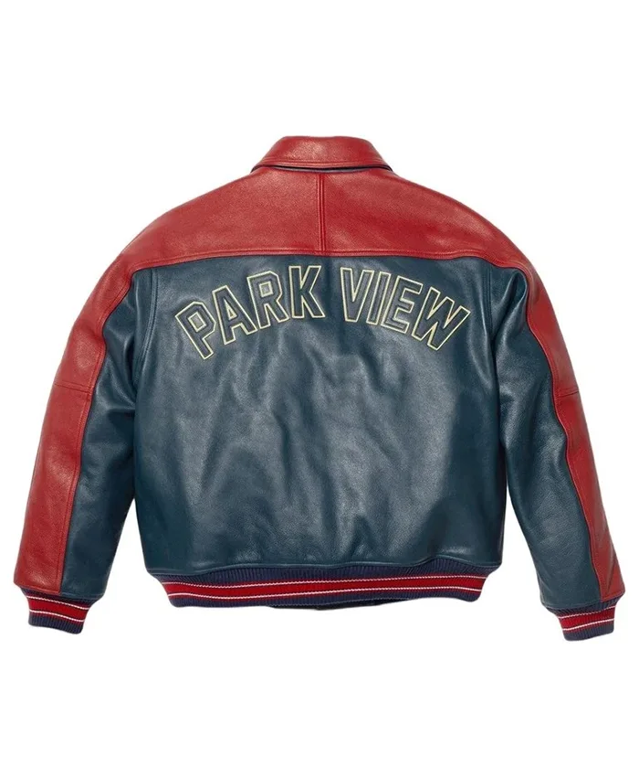 Supreme x A.PRESSE PARK VIEW Fall 2026 Red And Dark Blue Leather Jacket front view