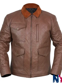 TV-Series Yellowstone Dutton Ranch Brown Diamond Quilted Leather Jacket front view