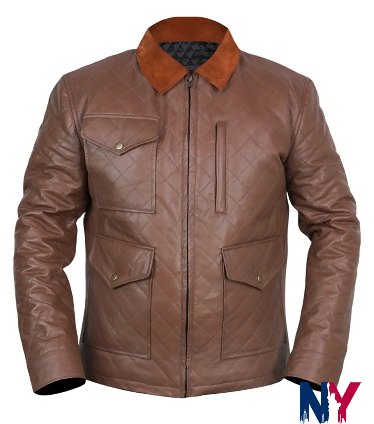 TV-Series Yellowstone Dutton Ranch Brown Diamond Quilted Leather Jacket front view