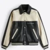 Techno Zero Color Block Black And Of-White Leather Jacket For Men By ZARA front view