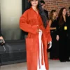 Teyana Taylor Calvin Klein Fashion Show collection For Nyfw Red Suede Leather Belted Coat For Sale