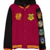 The Wizarding World Harry Potter Hogwarts Ruby And Black Fleece Hooded Varsity Jacket front view