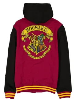 The Wizarding World Harry Potter Hogwarts Ruby And Black Hooded Fleece Varsity Jacket back view