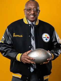 Thomas NFL Team Pittsburgh Steelers Hall of Honor Class 2026 Black Varsity Letterman Jacket front view