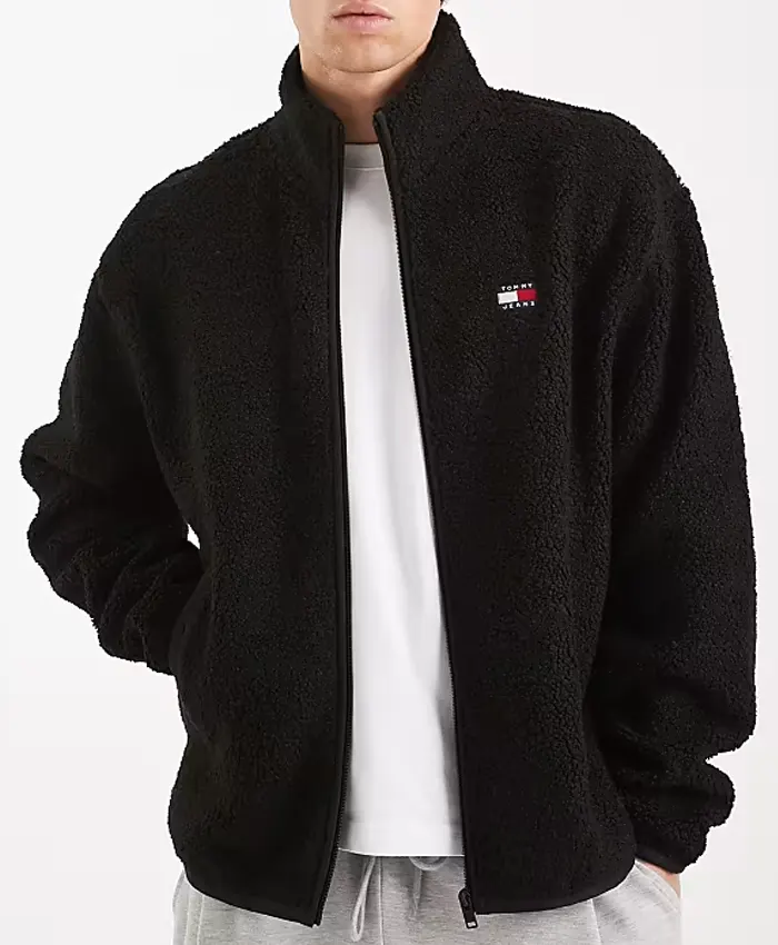 Tommy Black Teddy Fleece ZIP Through Jacket