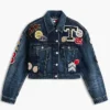 Tommy Hilfiger Badge Navy Blue Denim Trucker Cropped Jacket front view