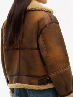 Tommy Hilfiger Gigi Hadid Shearling Leather Natural Cognac Aviator Jacket back view