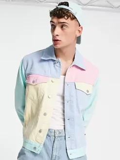 Tommy Jeans Pastel Capsule Flag Logo Color Block Denim Jacket In Light Powdery Blue