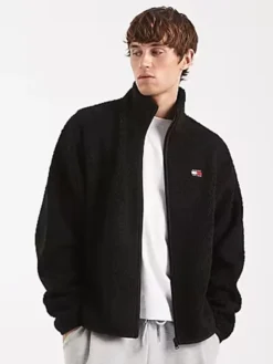 Tommy Teddy Black Fleece ZIP Through Jacket For Mens