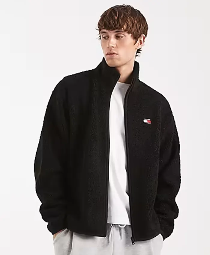 Tommy Teddy Black Fleece ZIP Through Jacket For Mens