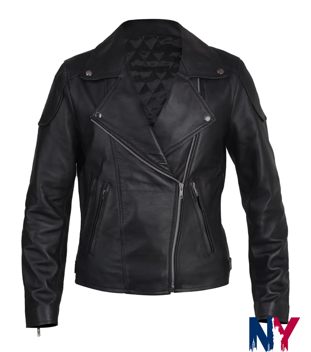 Tracy Spiridakos TV-Series Anna Pigeon 2026 Biker Black Leather Jacket front view