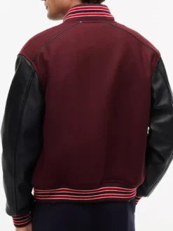 Travis Kelce Tommy Hilfiger Mixed-Media Burgundy Varsity Jacket back view