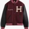 Travis Kelce Tommy Hilfiger Mixed-Media Burgundy Varsity Jacket front view