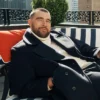 Travis Kelce Tommy Hilfiger New York City Black Double-Breasted Wool-Blend Peacoat front view