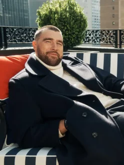 Travis Kelce Tommy Hilfiger New York City Black Double-Breasted Wool-Blend Peacoat front view