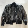 Travis Scott Night Two YE’s Homecoming Show Chicago Custom Black Leather Laminated Jacket front view