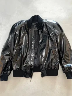 Travis Scott Night Two YE’s Homecoming Show Chicago Custom Black Leather Laminated Jacket front view