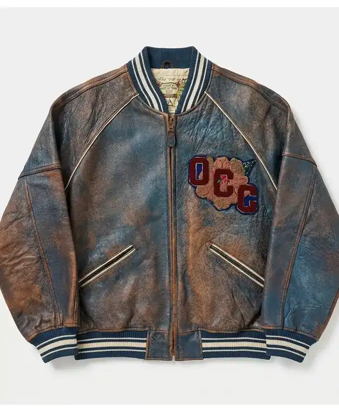 Tremaine Emory 1991 Avirex Canoe Club Vintage Brown Bomber Leather Jacket front view