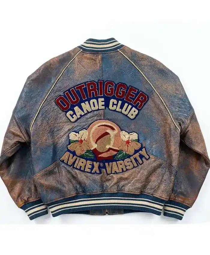 Tremaine Emory 1991 Avirex Canoe Club Vintage Brown Leather Bomber Jacket back view