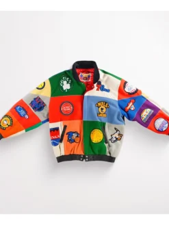 Tyrese Haliburton Jeff Hamilton NBA Teams Collage Colorblock Bomber Leather Jacket front view
