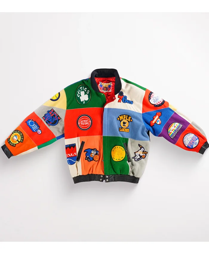 Tyrese Haliburton Jeff Hamilton NBA Teams Collage Colorblock Bomber Leather Jacket front view
