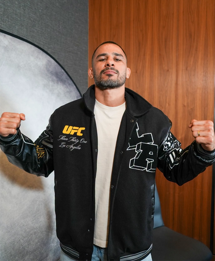 UFC 331 Black letterman Jacket Front