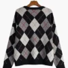 V-Neck Argyle Knit Cardigan Sweater Back