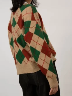 VNeck Argyle Knit Sweater